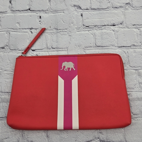 Vibrant Stella And Dot Red and Pink Capri Pouch with Elephant Logo - Picture 1 of 9